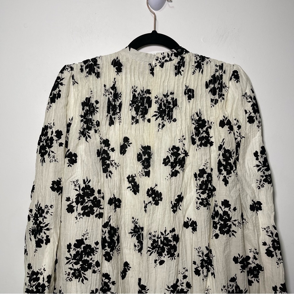 Static wmn white black burnt velvet floral print puff long sleeve midi dress XS - Picture 8 of 8